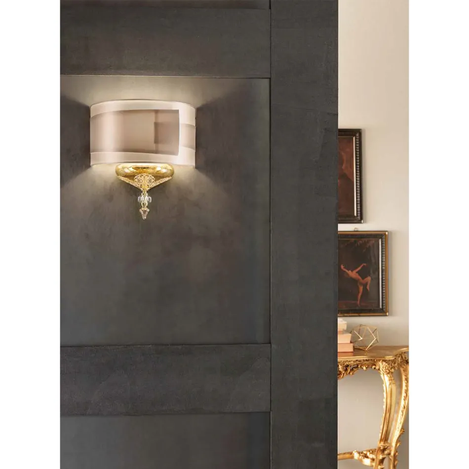 Klassisk italiensk håndværksglas væglampe med lampeskærm - Magrena Viadurini