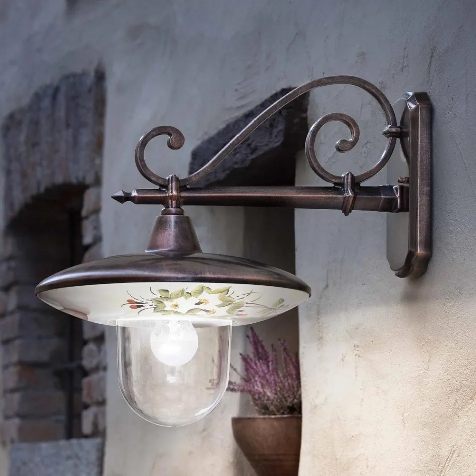 Havevæglampe i sort aluminium håndmalede blomster - latin Viadurini