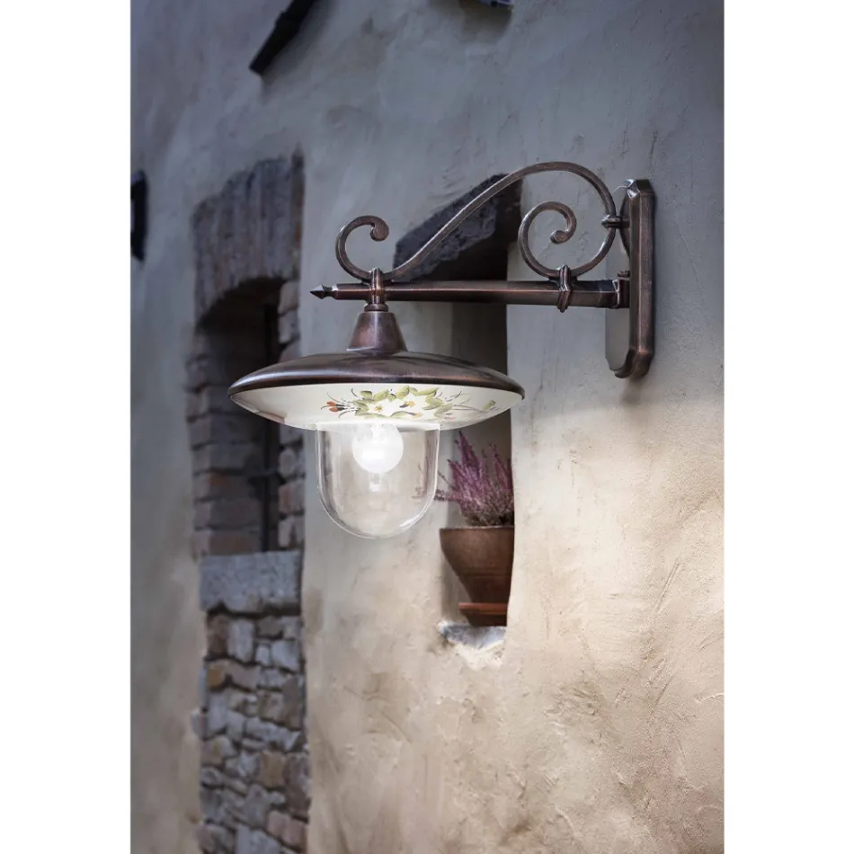 Havevæglampe i sort aluminium håndmalede blomster - latin Viadurini