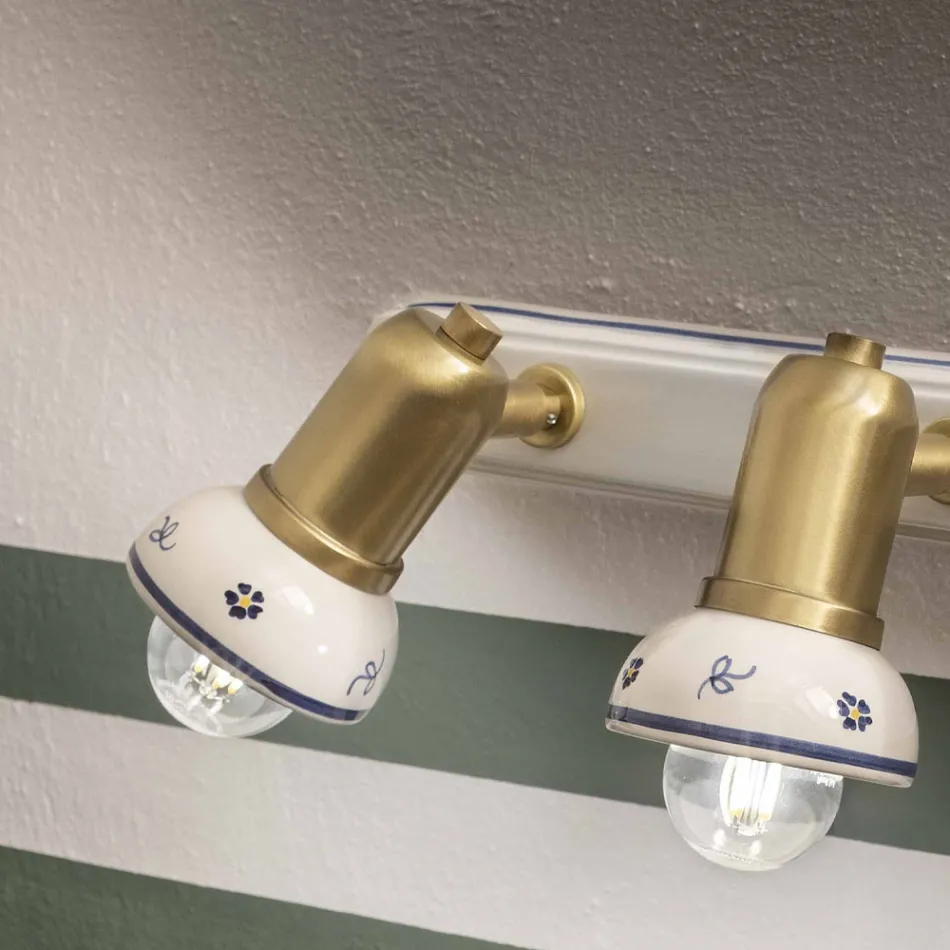 Lineær væglampe 3 spots i messing og håndlavet keramik - Savona Viadurini