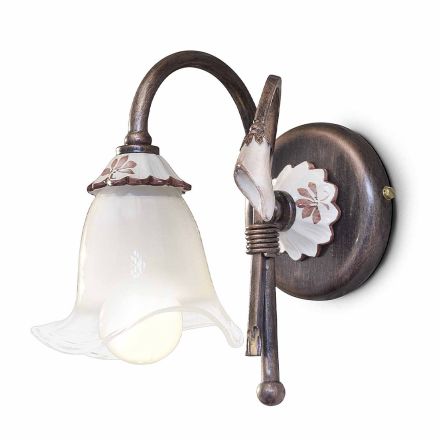 Væglampe antik metal, keramik og glas blomsterdesign - Vicenza Viadurini