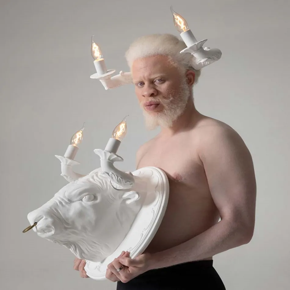 Væglampe med 2 lys i keramisk design i form af en tyr - Marrena Viadurini