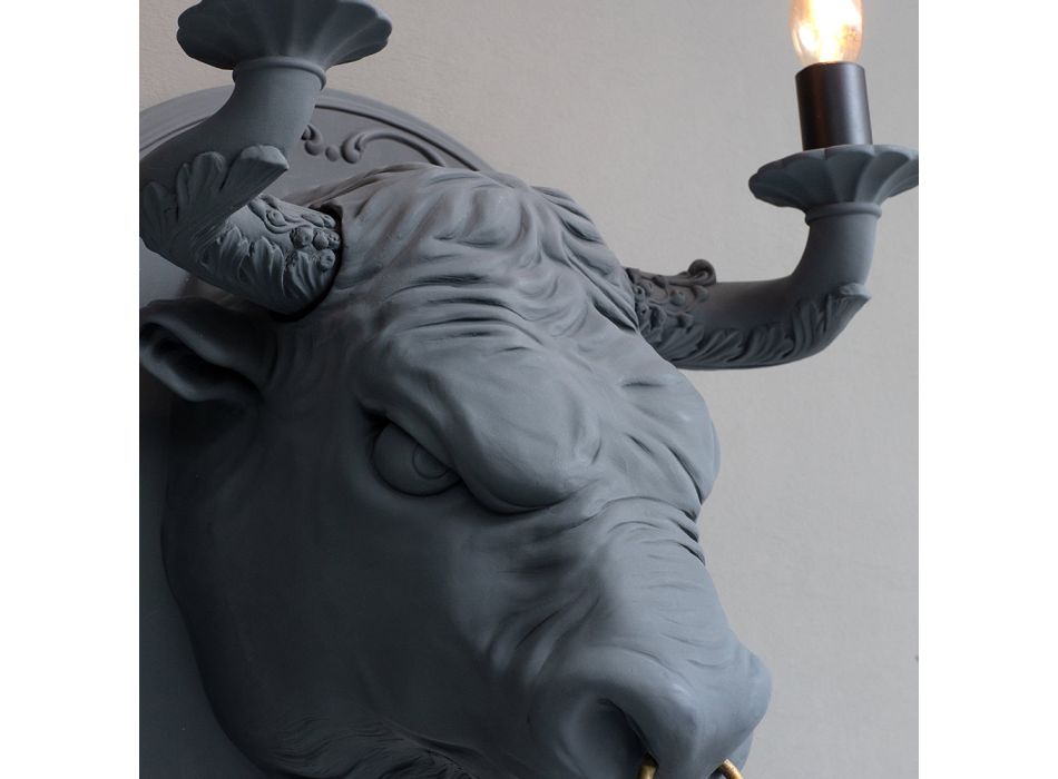 Væglampe med 2 lys i keramisk design i form af en tyr - Marrena Viadurini