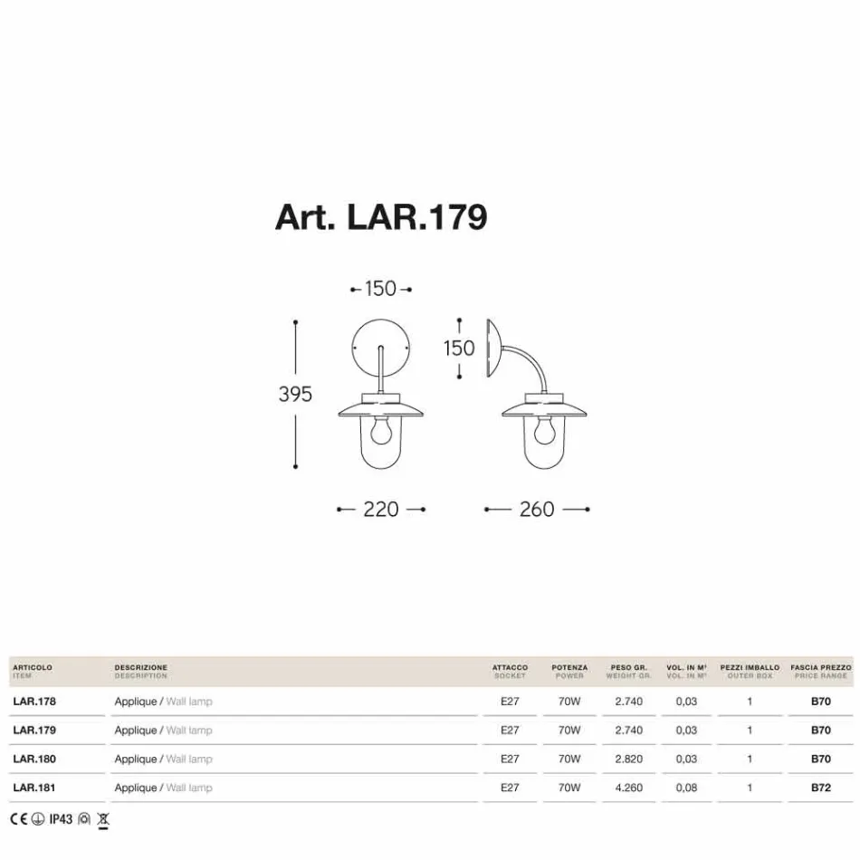 Væglampe La Traviata kobber, glas, antik messing Viadurini
