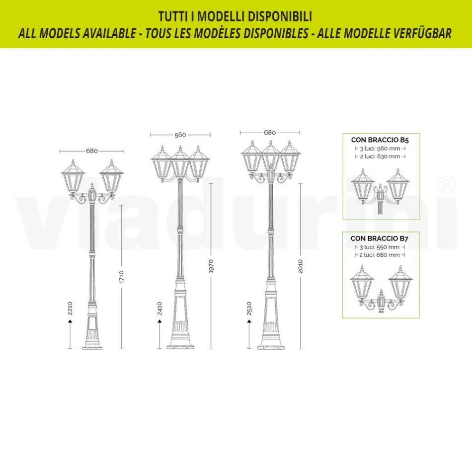 Haveloftslampe i glas og 5 aluminiumsfinisher - Pinako Viadurini