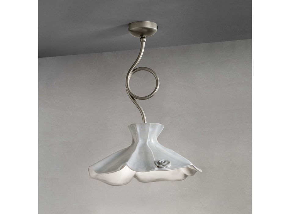 Håndlavet loftslampe i blank keramisk design med roser - Lecco Viadurini