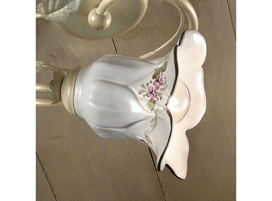 Loftslampe i metal og keramik med håndmalet rose - Pisa Viadurini