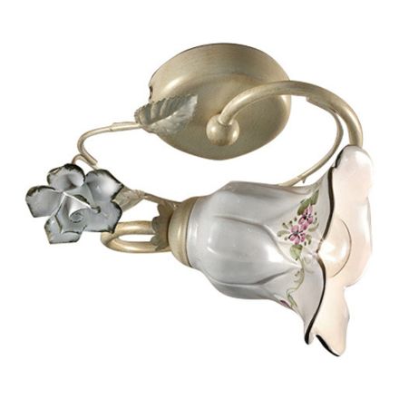 Loftslampe i metal og keramik med håndmalet rose - Pisa Viadurini