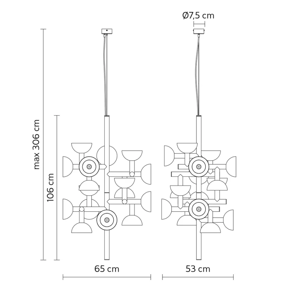 Pendellampe 16 lys Design i hvid eller sort -Celio Aluminium Viadurini