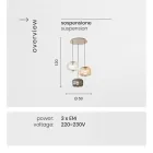 Pendellampe 3 lys i farvet blæst glas og metal - Trissa Viadurini