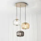 Pendellampe 3 lys i farvet blæst glas og metal - Trissa Viadurini