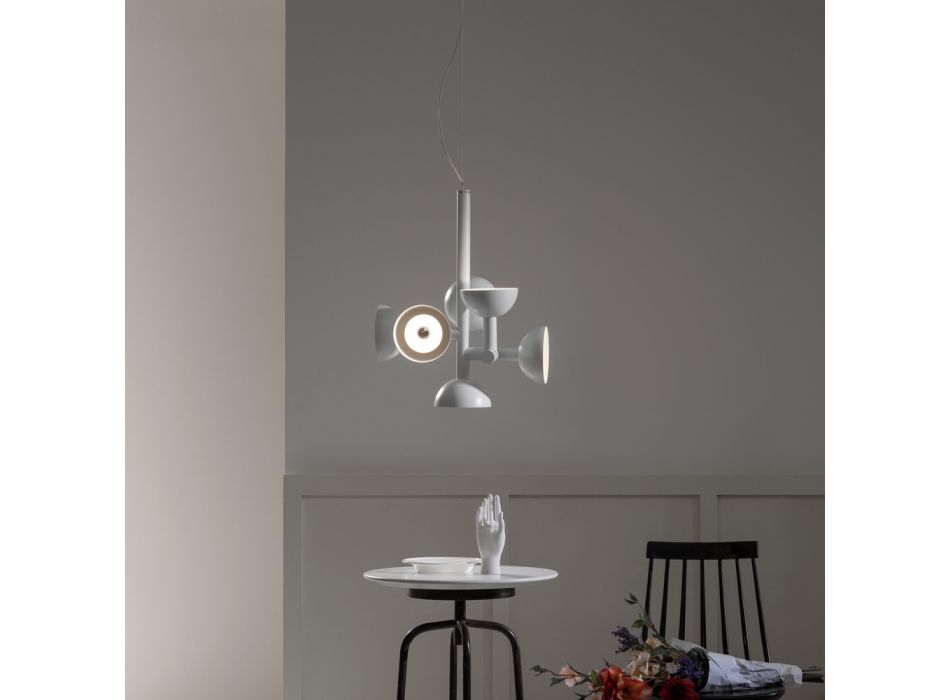 Pendellampe 6 lys Design i hvid eller sort aluminium - Celio Viadurini