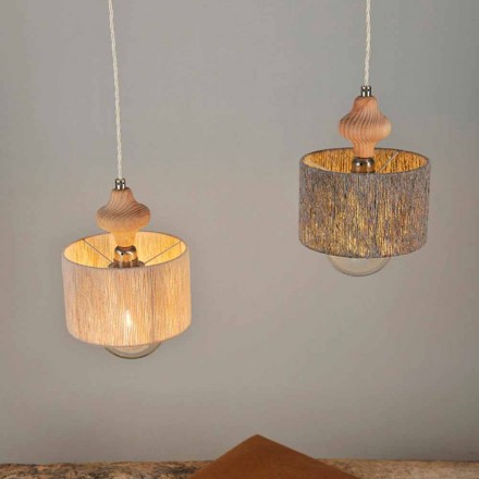 2 lys vedhæng lampe med Bois træ indsats Viadurini