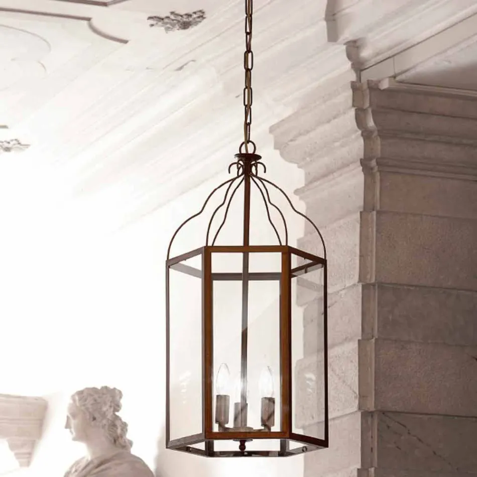 Hængende lampe med 3 lys messing og glas Turandot Viadurini