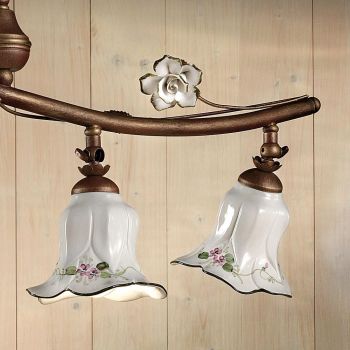 4 lys hængelampe i håndlavet keramisk rosedekor - Pisa