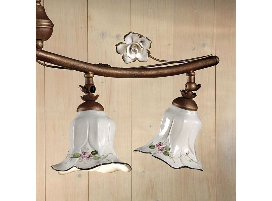 4 lys hængelampe i håndlavet keramisk rosedekor - Pisa Viadurini