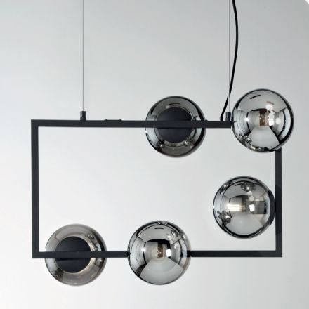 Pendellampe med 5 lys i metal og moderne blæst glas - Birga Viadurini