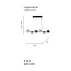 Pendellampe med 6 lys i metal og moderne blæst glas - Birga Viadurini