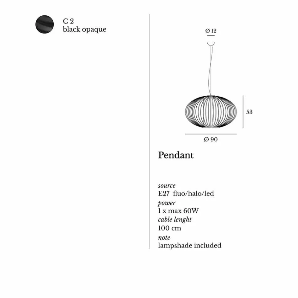 Pendel lakeret stål, Ø90xh.53xl.cavo100cm, Joy Viadurini
