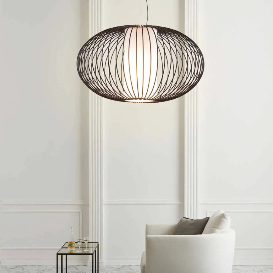 Pendel lakeret stål, Ø90xh.53xl.cavo100cm, Joy Viadurini