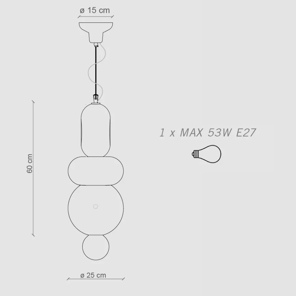 Pendellampe med 3 elementer af forskellige former lavet i Italien - Bumbum Viadurini