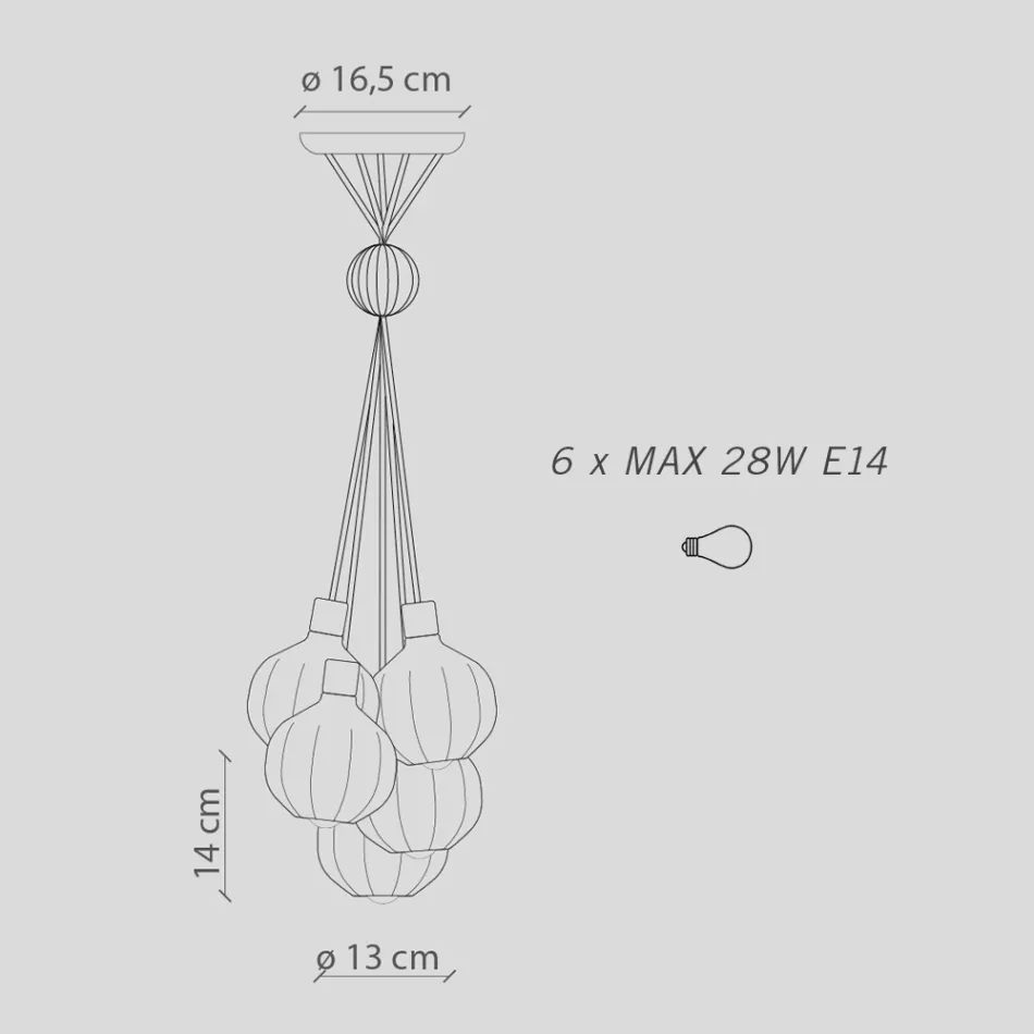 Pendellampe med 6 elementer i keramik og glas lavet i Italien - Afoxe Viadurini