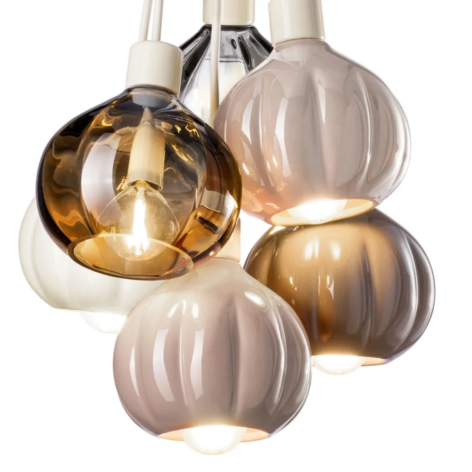 Pendellampe med 6 elementer i keramik og glas lavet i Italien - Afoxe Viadurini