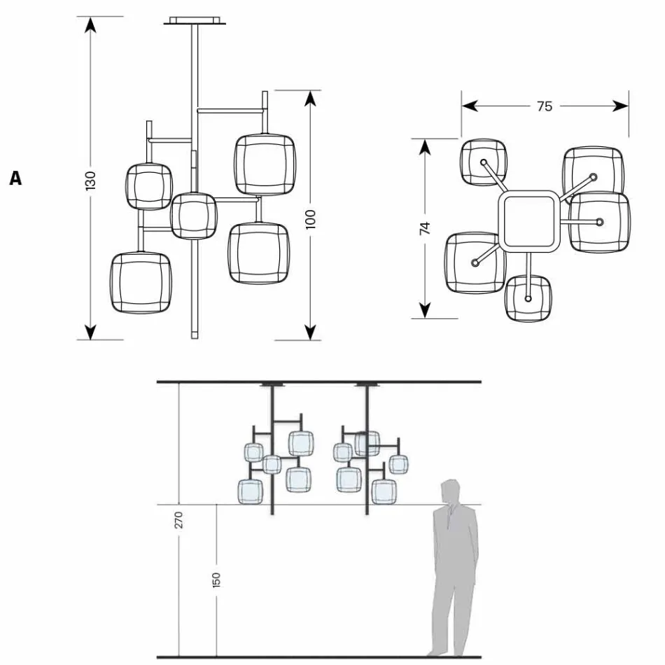 Ophængslampe med skinnende metalstruktur fremstillet i Italien - Donatina Viadurini