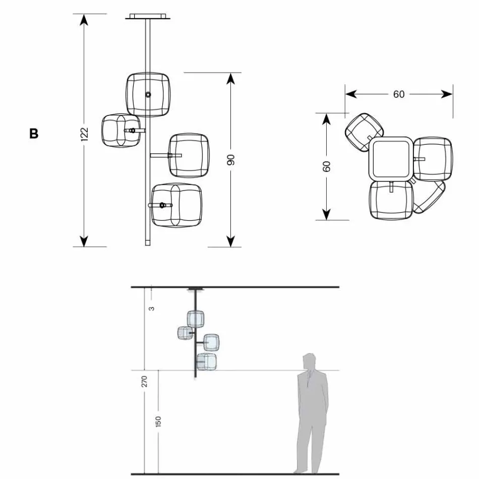 Ophængslampe med skinnende metalstruktur fremstillet i Italien - Donatina Viadurini