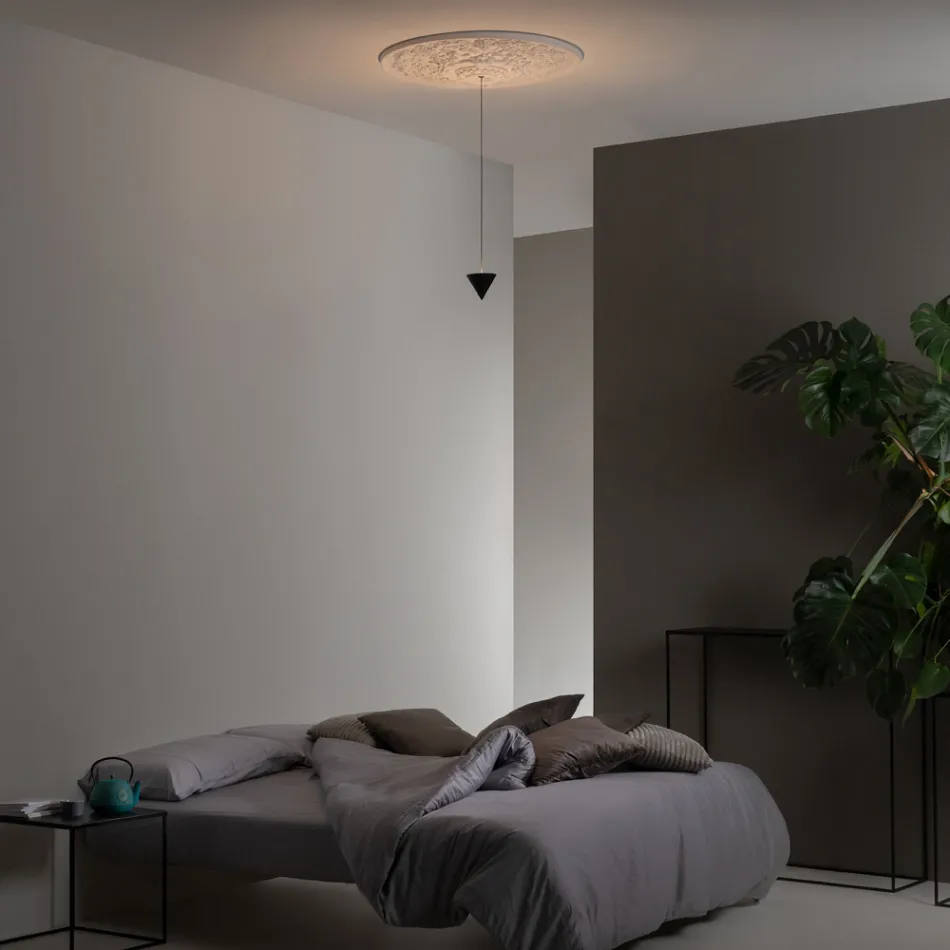 Ophængslampe Design Hvid gips og sort aluminium 1 kegle - Tesera Viadurini