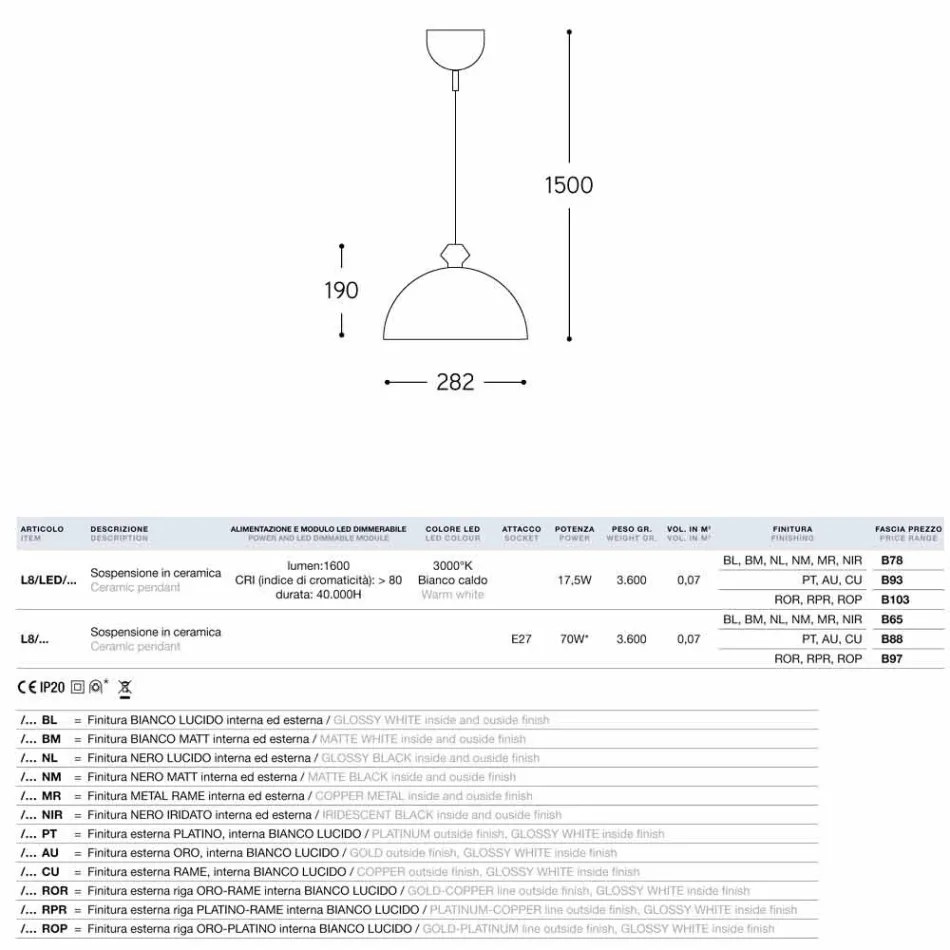 Hængende lampe Keramisk Design The Boss-8 Viadurini