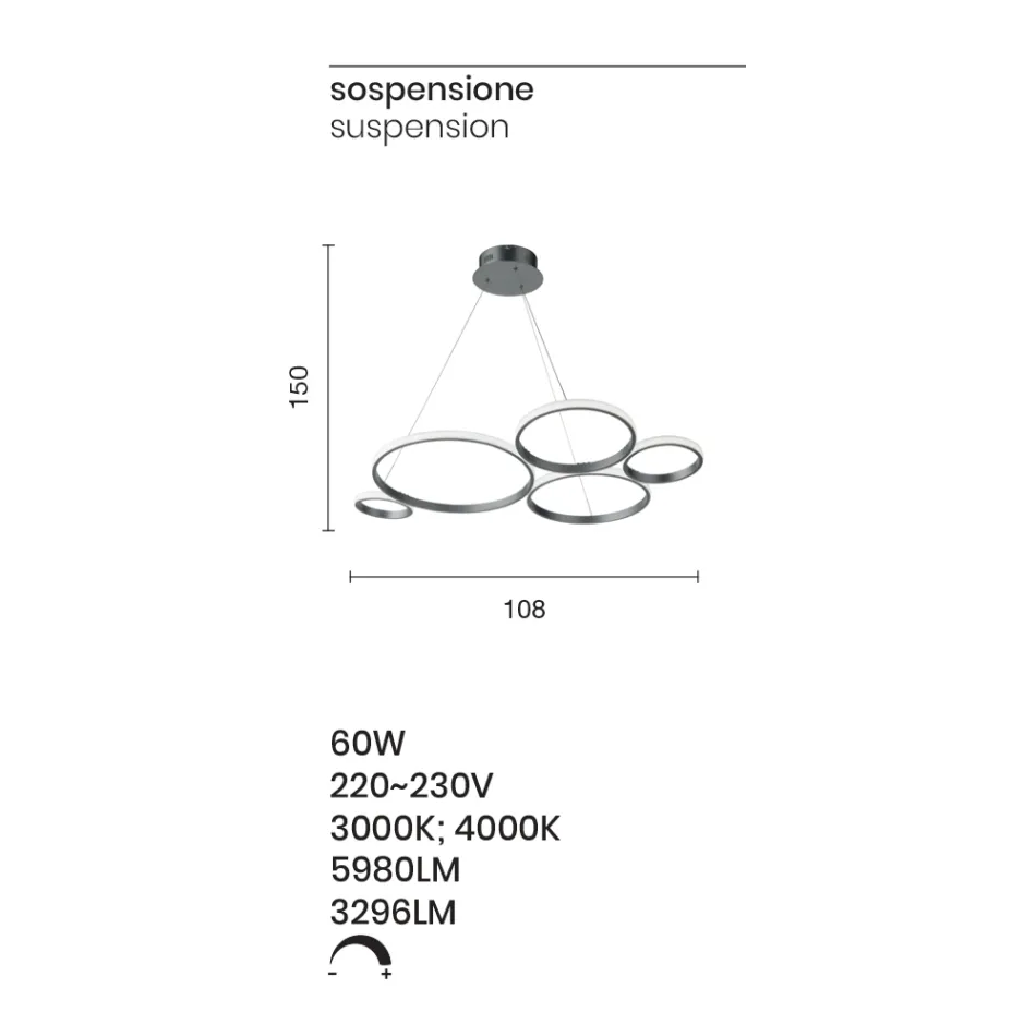 Design Pendellampe til Stue i Sølv eller Guld Metal - Olimpo Viadurini