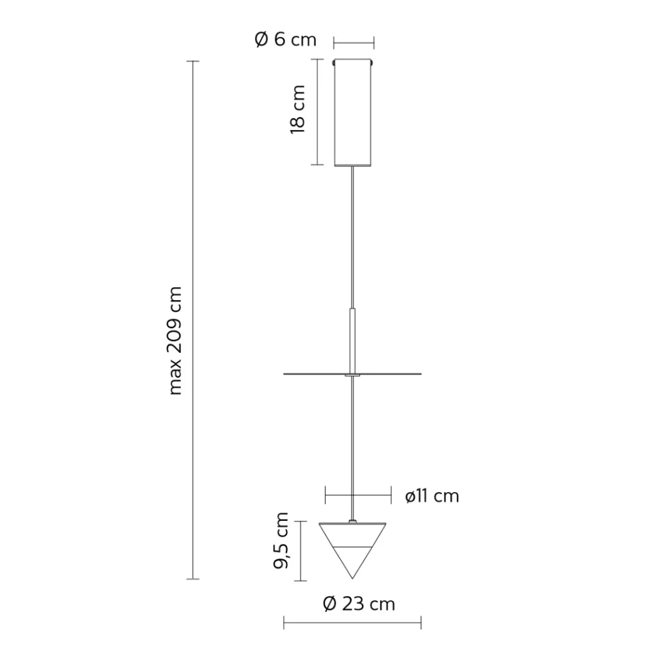 Ophængslampe i aluminium med hvid plade og sort kegle - Padel Viadurini