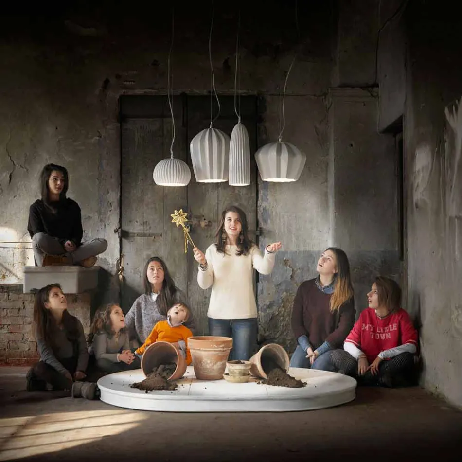 Ophængslampe i blank hvid keramisk design i 4 former - Oasis Viadurini