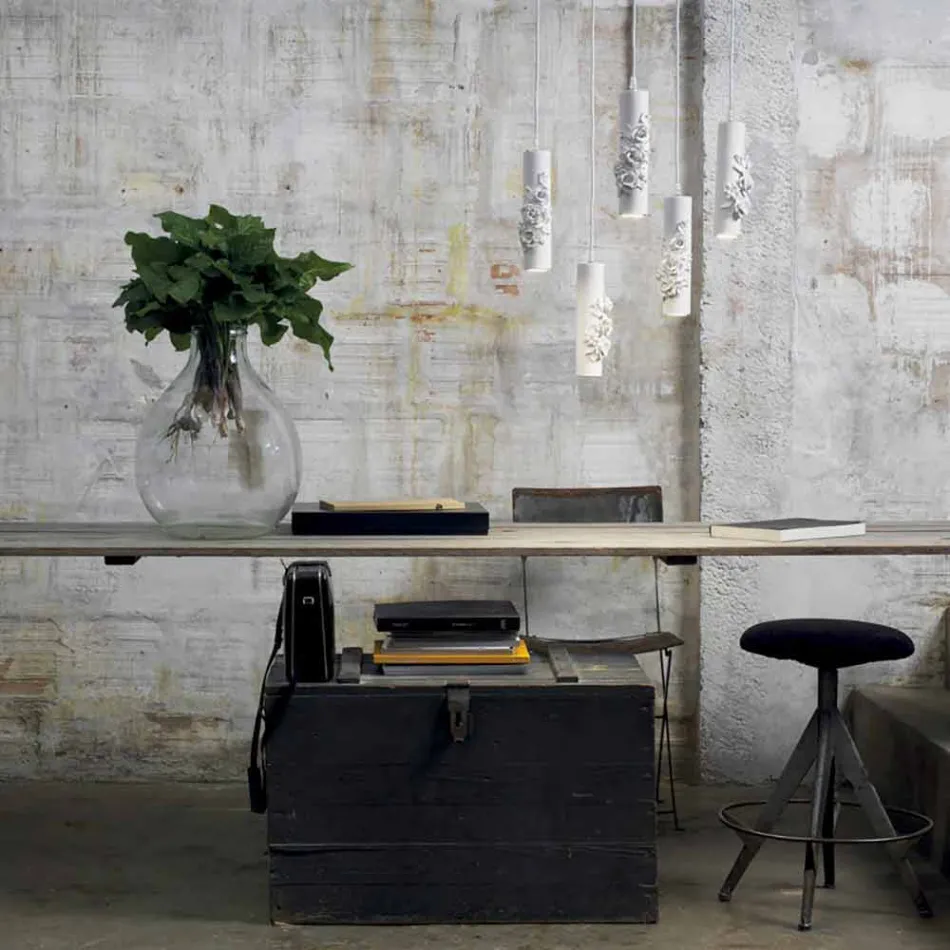 Ophængslampe i mathvid keramik med dekorative blomster - Revolution Viadurini