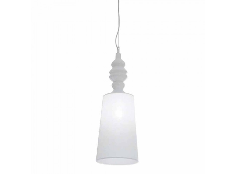Ophængslampe i hvid keramisk lampeskærm i linned langt design - Cadabra Viadurini