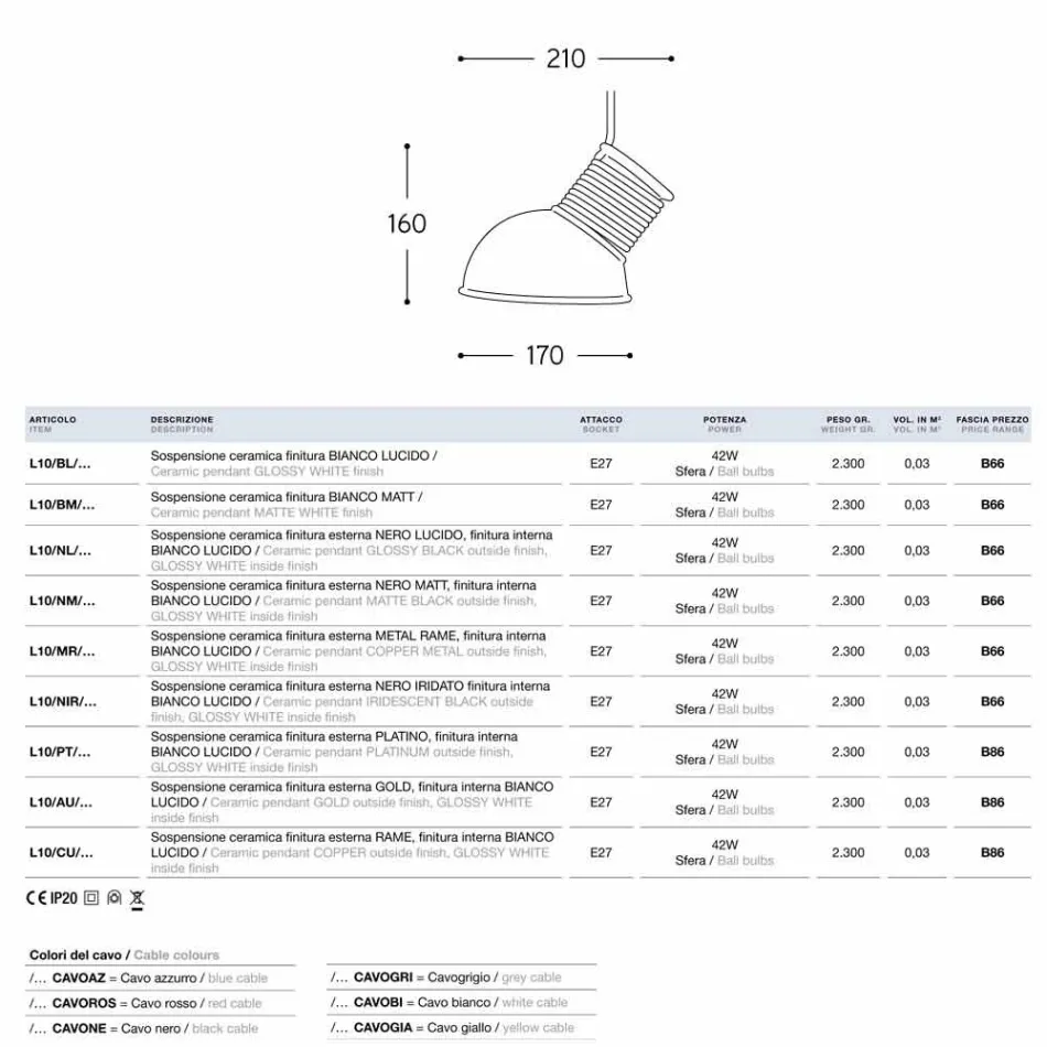 Lampe keramisk suspension Den Lustri 10 Aldo Bernardi Viadurini