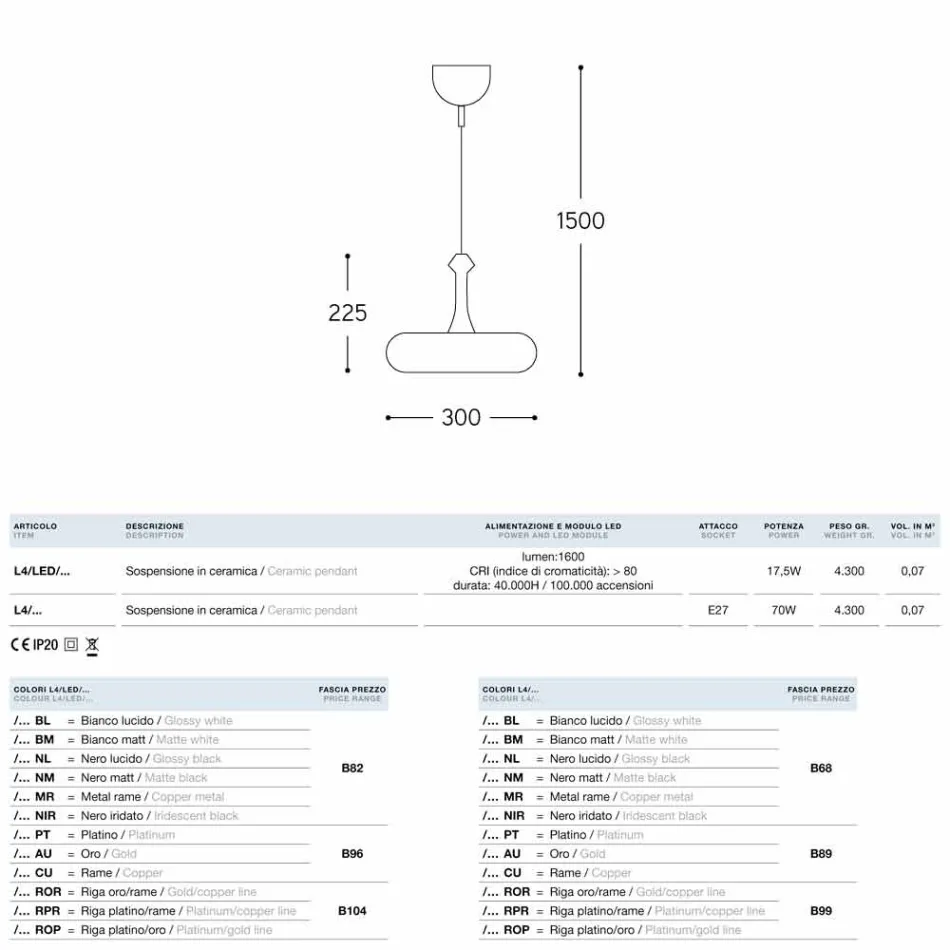 Suspensionen lampe keramisk glasur 4 af Aldo Bernardi Viadurini
