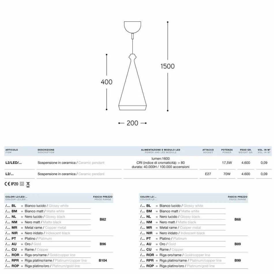 Lampe keramisk suspension Shines 2 Led eller Standard Viadurini