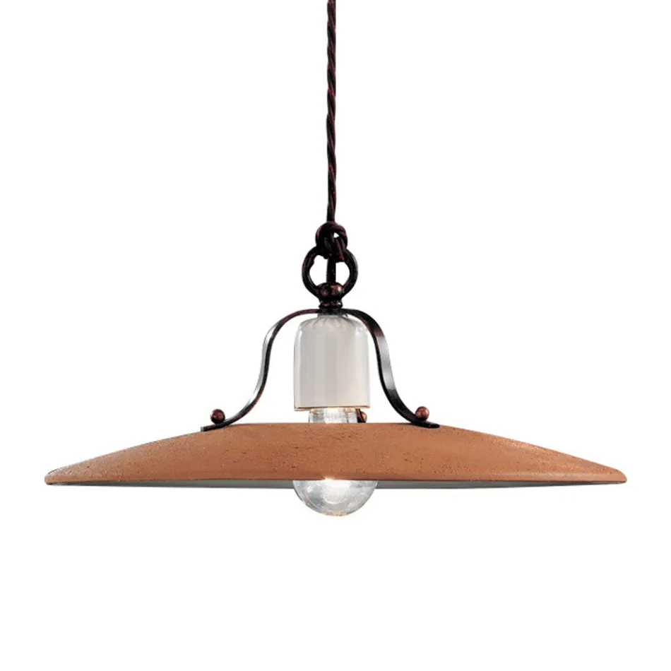 Pendellampe i jern og håndlavet råkeramik - Bologna Viadurini