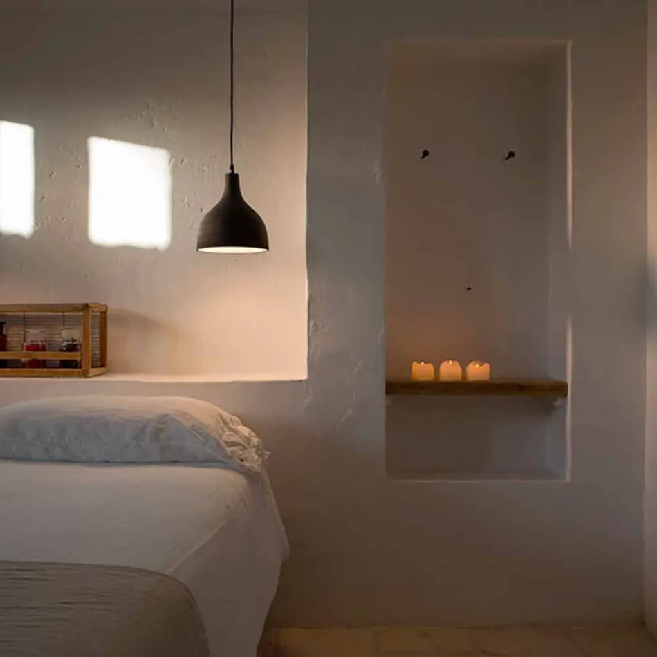 Ophængslampe i antracitstentøj og hvid indvendigt emaljedesign - Edmondo Viadurini