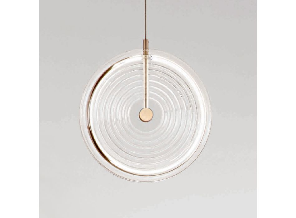 Ophængslampe i metal og glas dekoreret med koncentriske linjer - Hackberry Viadurini