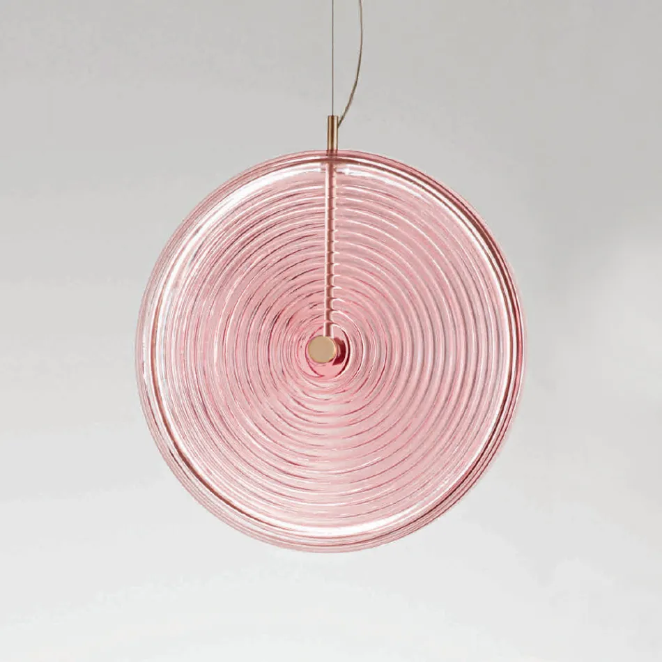 Ophængslampe i metal og glas dekoreret med koncentriske linjer - Hackberry Viadurini