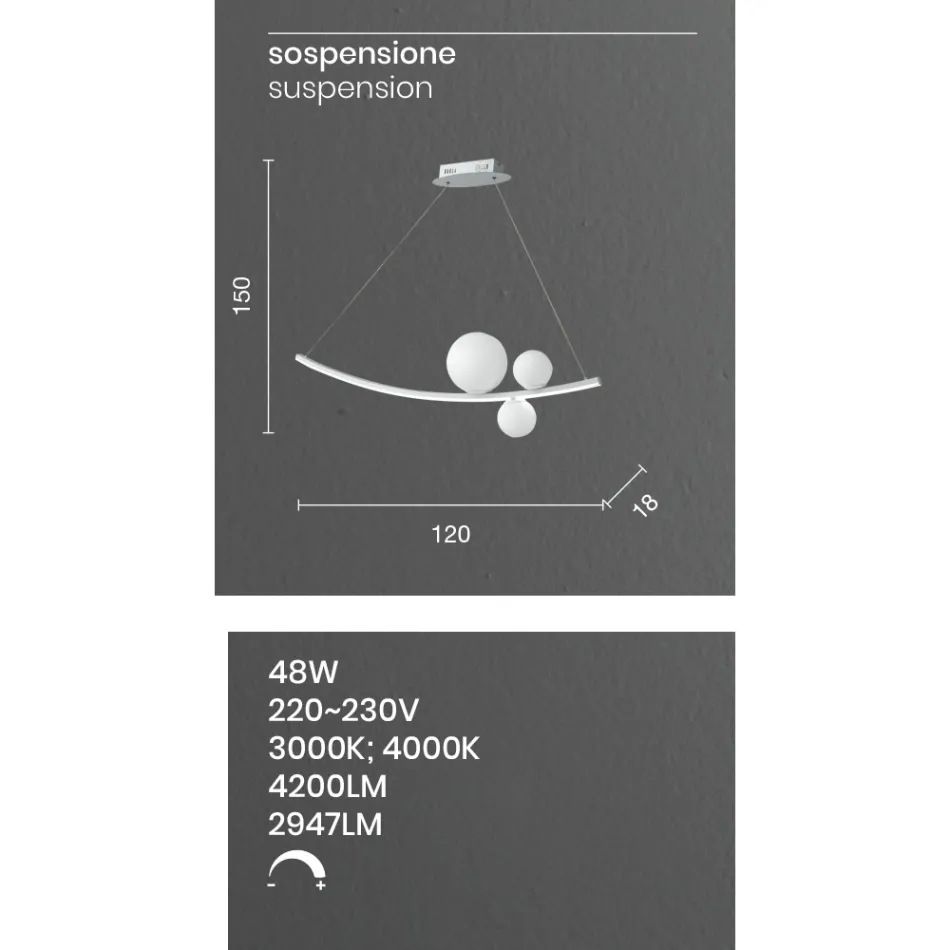 Ophængslampe i malet metal og blæst glas - Agerhøne Viadurini