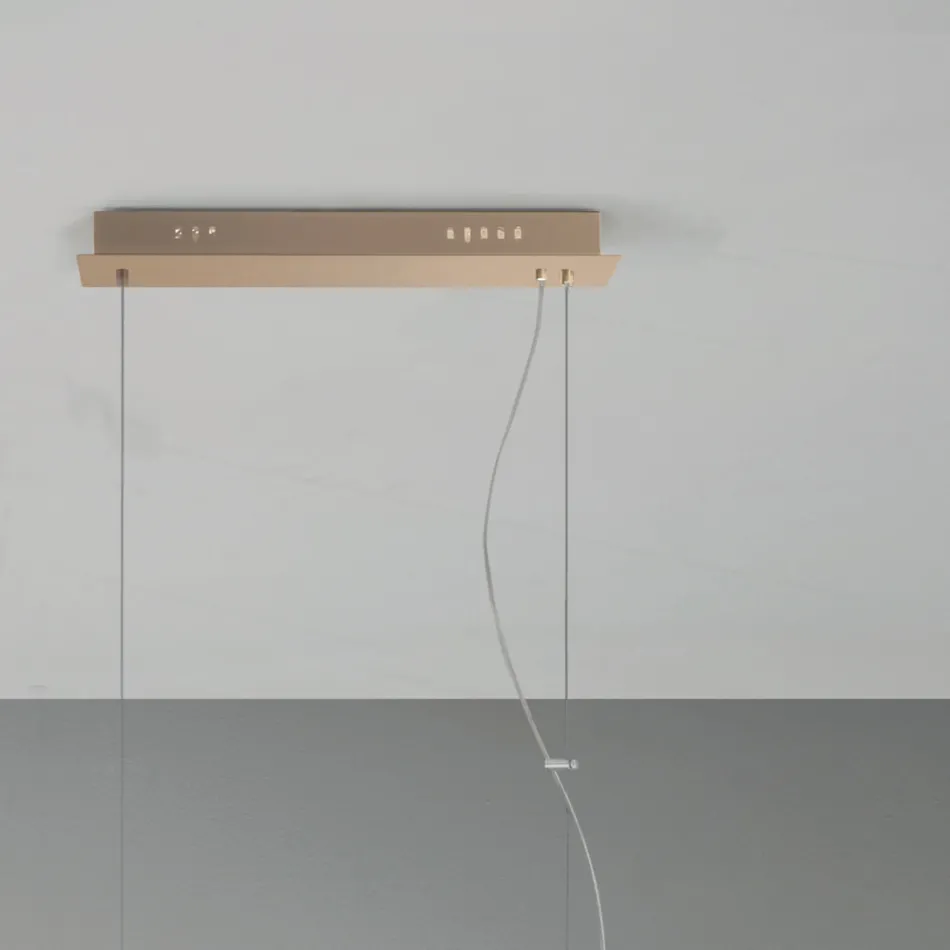 Pendellampe i guldmalet metal og blæst glas - Birga Viadurini