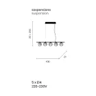 Pendellampe i guldmalet metal og blæst glas - Birga Viadurini