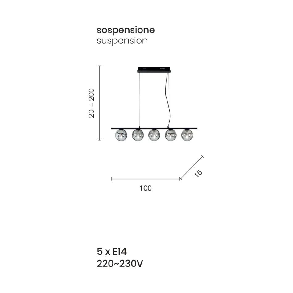 Pendellampe i guldmalet metal og blæst glas - Birga Viadurini