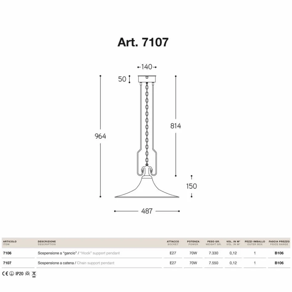 Lampe Brass Mill suspension og kobber med krog Viadurini