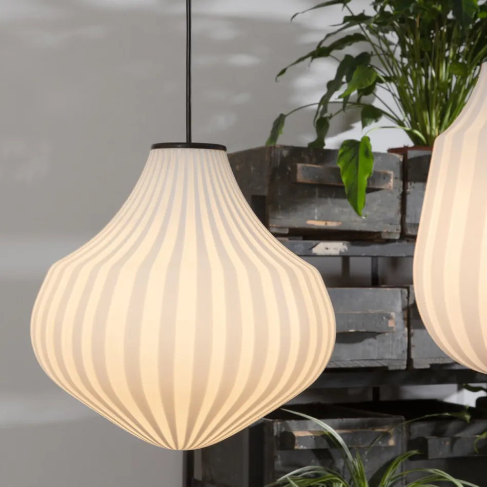 Ophængslampe i hvidt glas i filigran design spids - campingvogn Viadurini