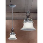 Pendellampe i glas, jern og håndmalet keramik - Ferrara Viadurini